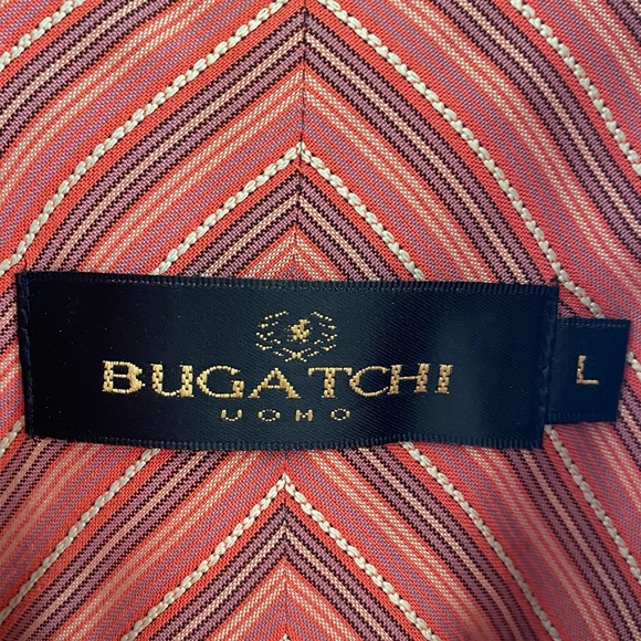 Like New Men's Salmon Red Bugatchi Button Down Dress Shirt Size Large - Picture 8 of 10